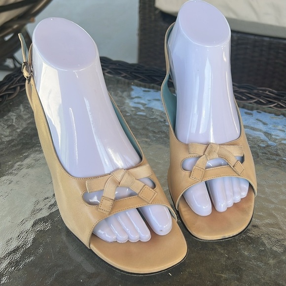 Thierry Rabotin Nude Leather Slingback Sandals 38.5 | Bow Detail Made in Italy - Picture 2 of 10